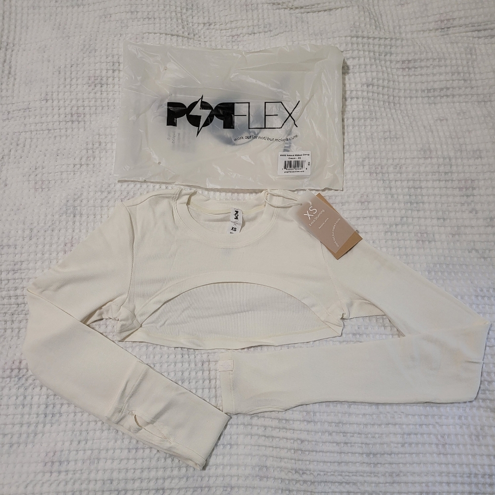 NWT POPFLEX Relevé Ribbed Shrug, XS Cream